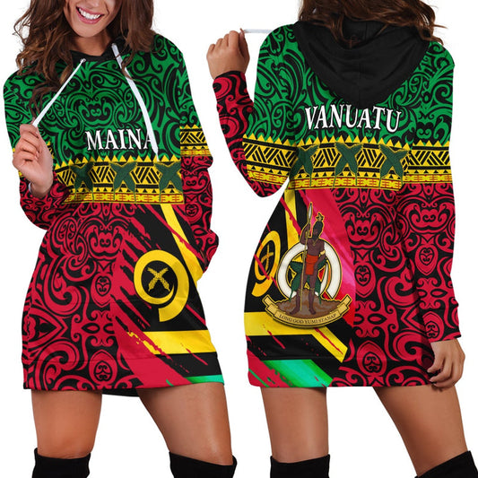 (Maina) Vanuatu Dreamy Hoodie Dress Flag and Pattern