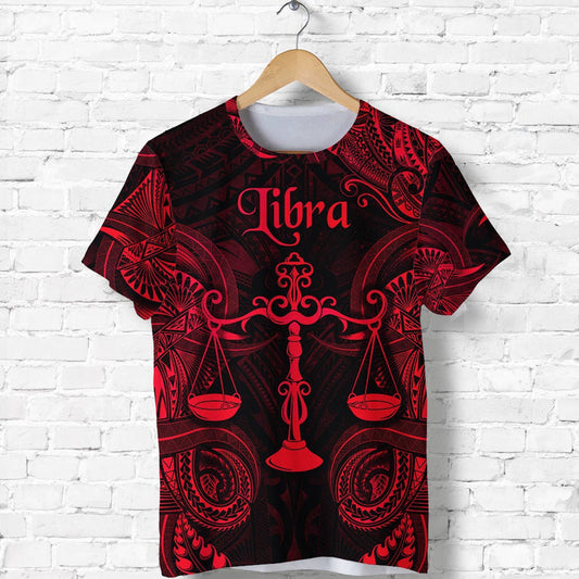Custom Libra Zodiac Polynesian Unique Style Red T Shirt