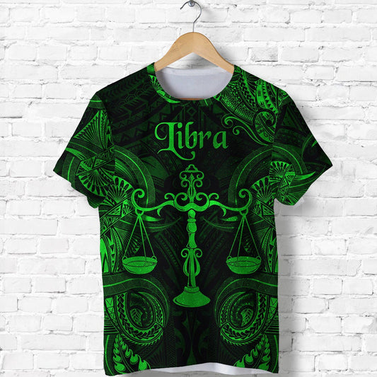 Custom Libra Zodiac Polynesian Unique Style Green T Shirt
