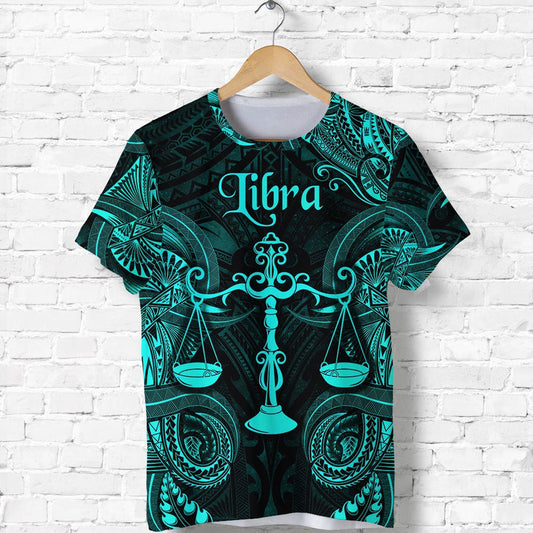 Custom Libra Zodiac Polynesian Unique Style Turquoise T Shirt