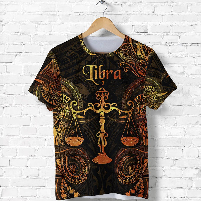 Custom Libra Zodiac Polynesian Unique Style Gold T Shirt