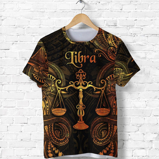 Custom Libra Zodiac Polynesian Unique Style Gold T Shirt
