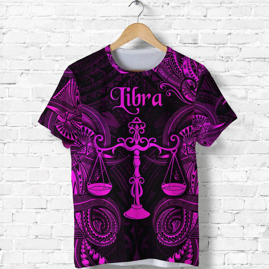 Custom Libra Zodiac Polynesian Unique Style Pink T Shirt
