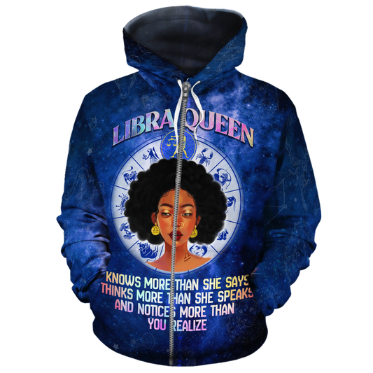 African Libra Queen Fleece Zip Hoodie