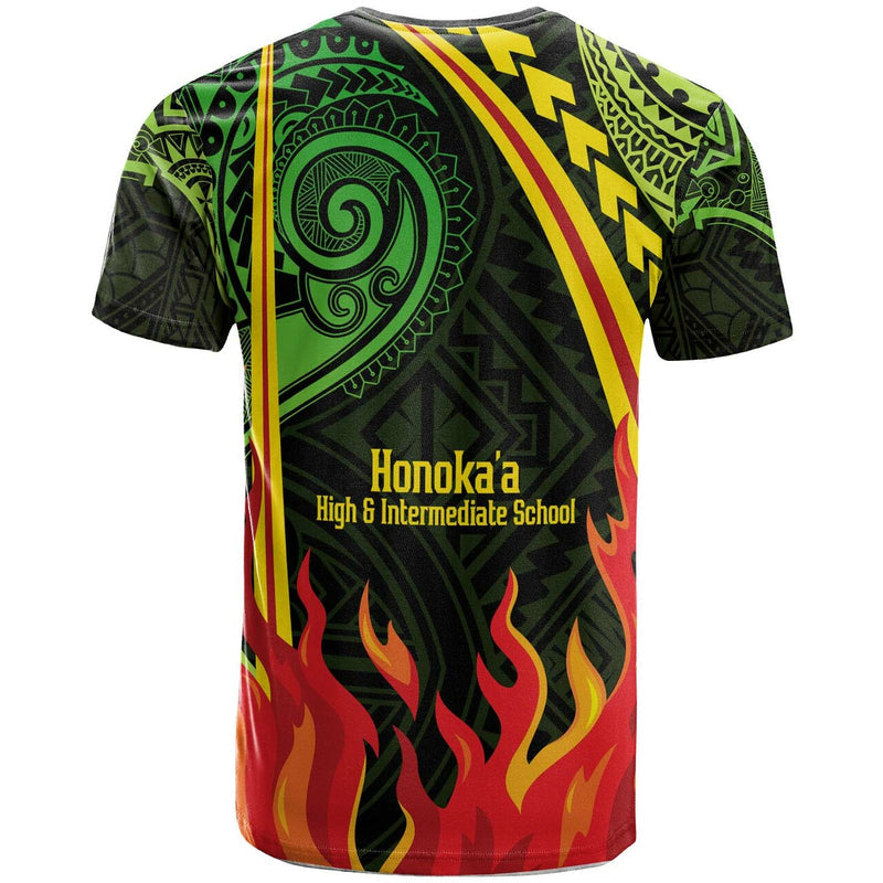 Custom Hawaii Honokaa High and intermediate School Polynesian Pattern Fire T Shirt