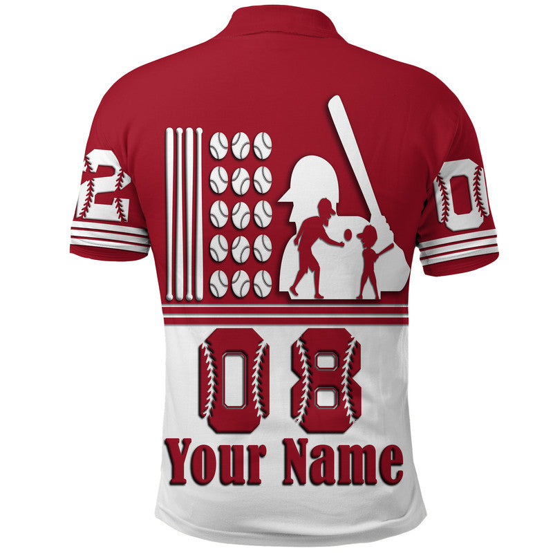 Custom Fathers Day America Dad and Son Baseball Player Red No.2 T Shirt
