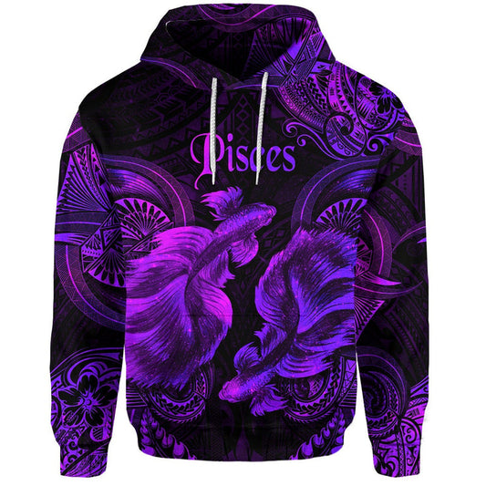 Custom Pisces Zodiac Polynesian Unique Style Purple Hoodie