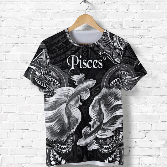Custom Pisces Zodiac Polynesian Unique Style Black T Shirt