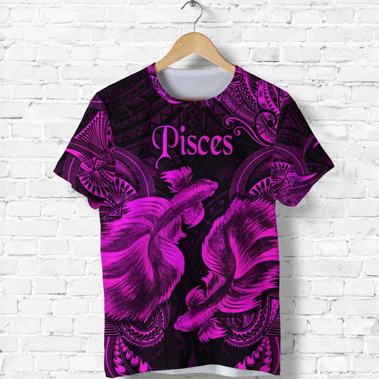 Custom Pisces Zodiac Polynesian Unique Style Pink T Shirt