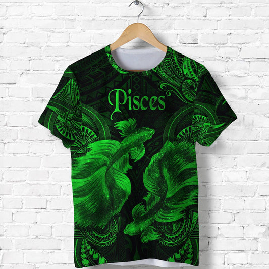 Custom Pisces Zodiac Polynesian Unique Style Green T Shirt