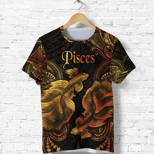 Custom Pisces Zodiac Polynesian Unique Style Gold T Shirt