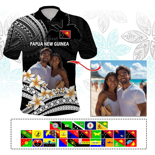 Custom Photo Papua New Guinea Provinces Bird of Paradise with Black Polynesian Tribal Polo Shirt