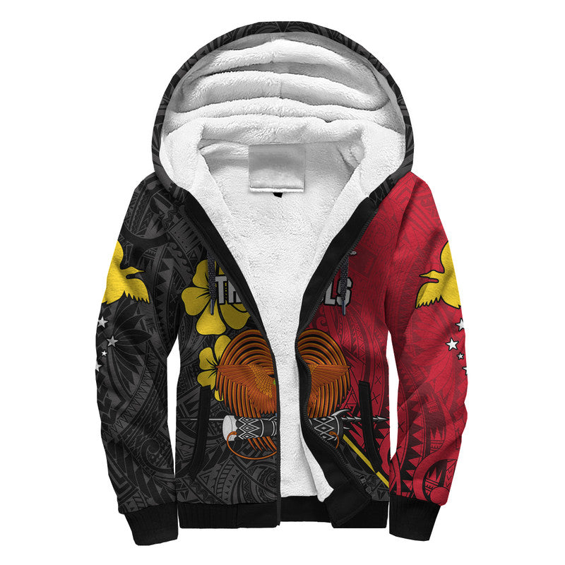 (Custom Text and Number) The Kumuls PNG Papua New Guinea Polynesian Dynamic Style Black Sherpa Hoodie