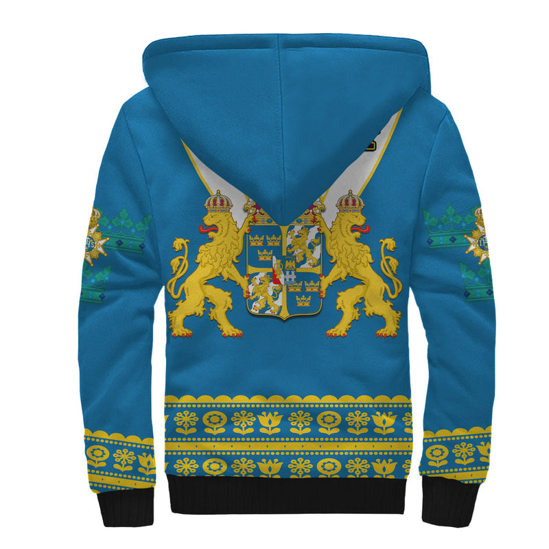 (Custom Personalised) Sweden Swedish Coat Of Arms With Scandinavian Flowers Sherpa Hoodie