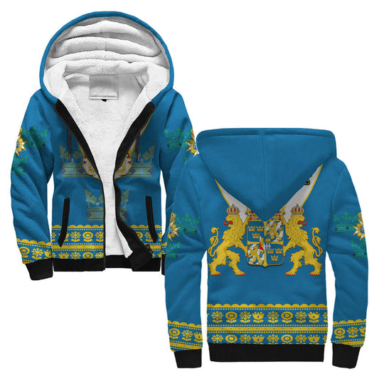 (Custom Personalised) Sweden Swedish Coat Of Arms With Scandinavian Flowers Sherpa Hoodie