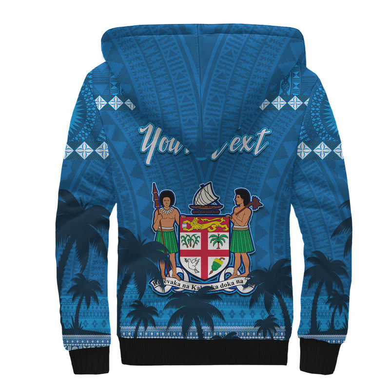 Custom Bula Fiji Day Fijian Tapa with Palm Tree 52nd Anniversary Sherpa Hoodie