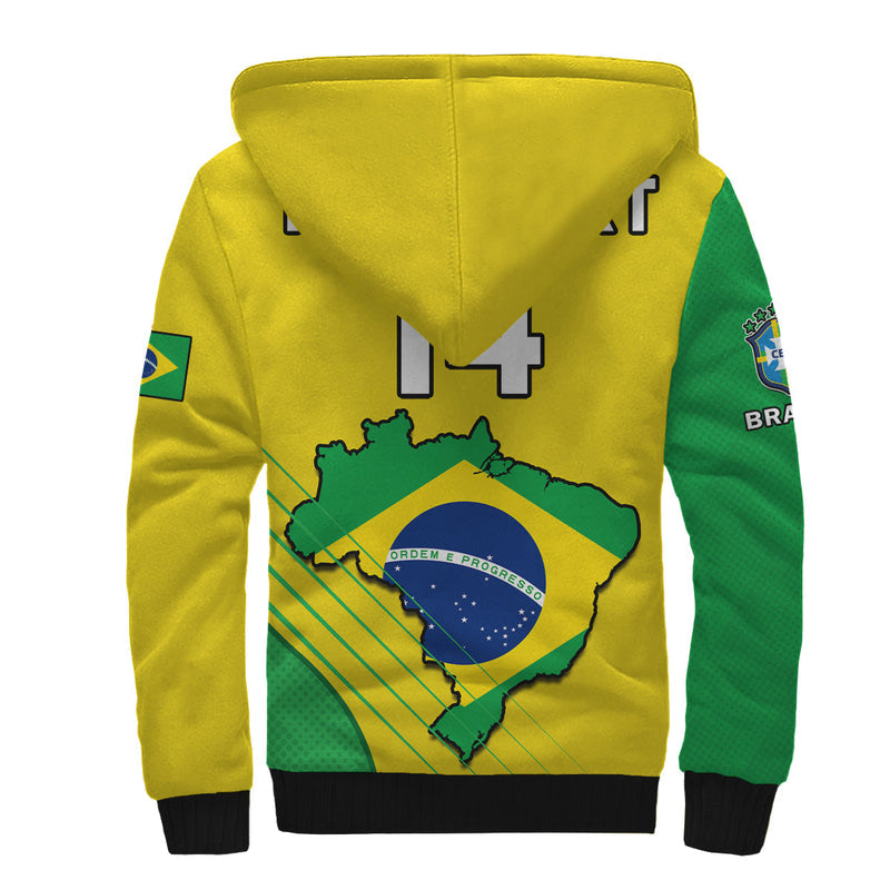(Custom Text And Number) Brazil Football Brasil Map Come On Canarinho Sporty Style Sherpa Hoodie