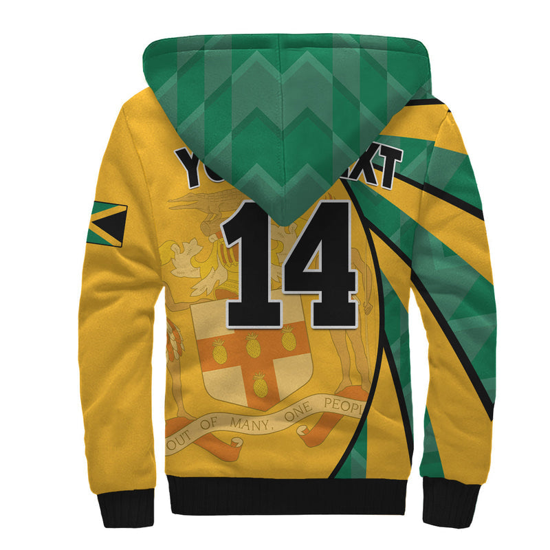 (Custom Text and Number) Jamaica Athletics Jamaican Flag Mix Lion Sporty Style Sherpa Hoodie