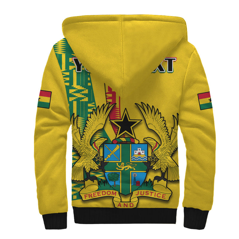 (Custom Personalised) Ghana Ghanan Coat Of Arms Mix Kente Pattern Sherpa Hoodie