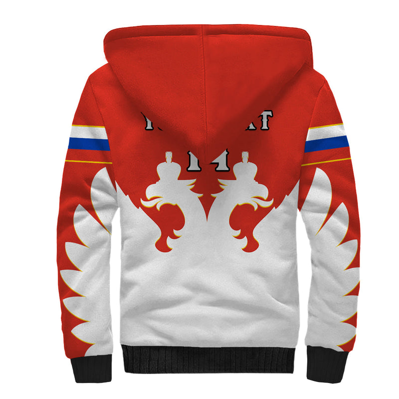 (Custom Text And Number) Russia Hockey 2023 White Sporty Style Sherpa Hoodie