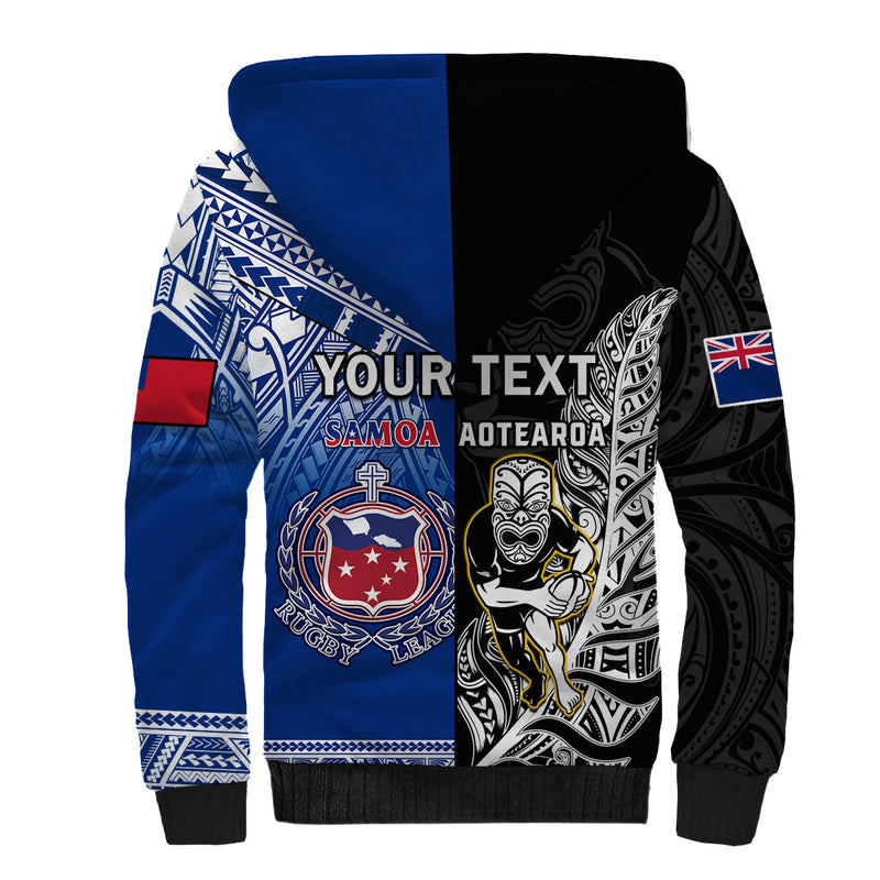 (Custom Personalised) All Black And Toa Samoa Rugby NZ Maori Fern Mix Polynesian Sherpa Hoodie