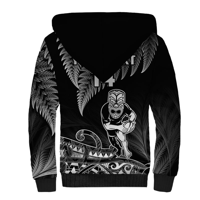 (Custom Text And Number) New Zealand Silver Fern Rugby All Black Koru Maori Sherpa Hoodie