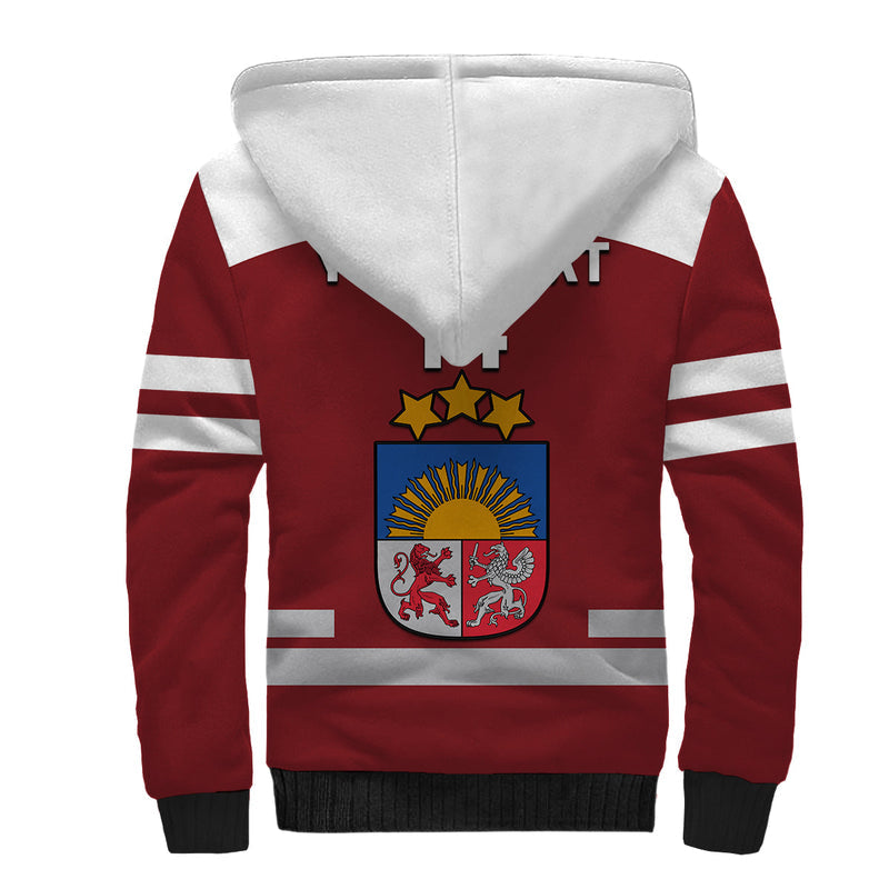 (Custom Text And Number) Latvia Hockey 2023 Red Sporty Style Sherpa Hoodie