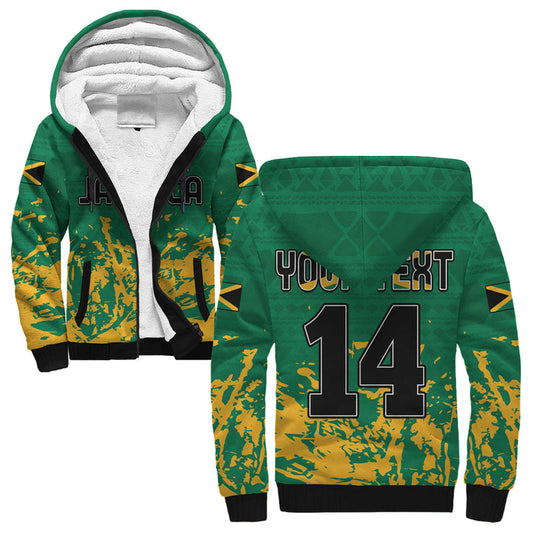 (Custom Text and Number) Jamaica Athletics Jamaican Flag With African Pattern Sporty Style Sherpa Hoodie