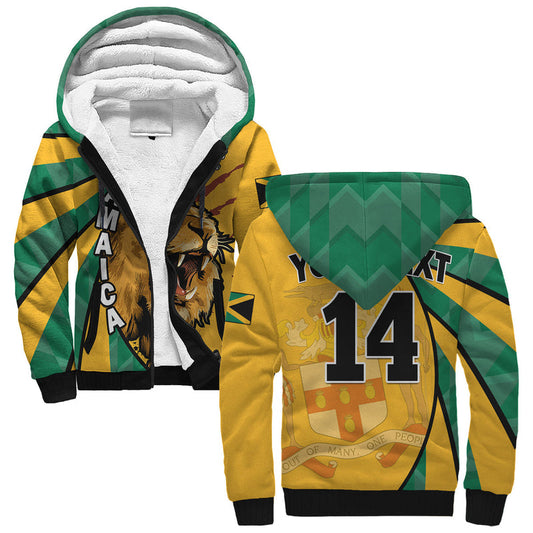 (Custom Text and Number) Jamaica Athletics Jamaican Flag Mix Lion Sporty Style Sherpa Hoodie