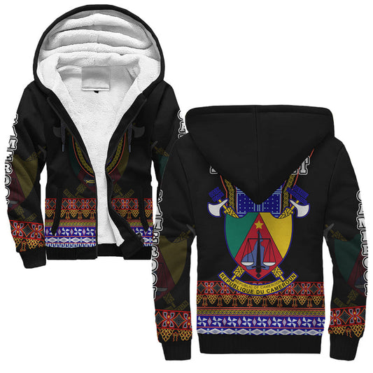 (Custom Personalised) Cameroon Atoghu Pattern Black Style Sherpa Hoodie