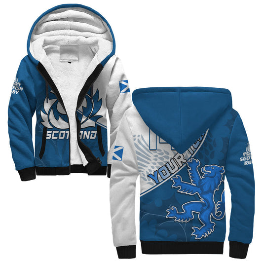 (Custom Text and Number) Scotland Rugby Scottish Coat Of Arms Mix Thistle Newest Version Sherpa Hoodie