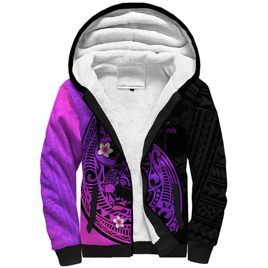 (Custom Personalised) Mauis Fish Hook Polynesian Magenta Gradient Version Sherpa Hoodie