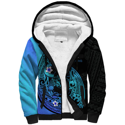 (Custom Personalised) Mauis Fish Hook Polynesian Turquoise Gradient Version Sherpa Hoodie