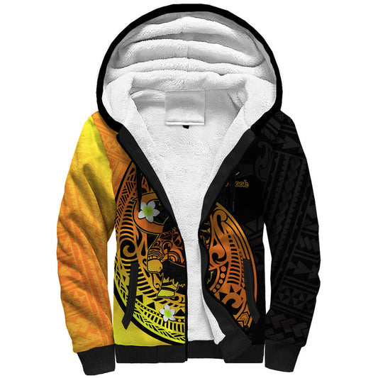 (Custom Personalised) Mauis Fish Hook Polynesian Gold Gradient Version Sherpa Hoodie