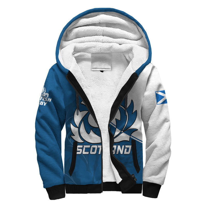 (Custom Text and Number) Scotland Rugby Scottish Coat Of Arms Mix Thistle Newest Version Sherpa Hoodie