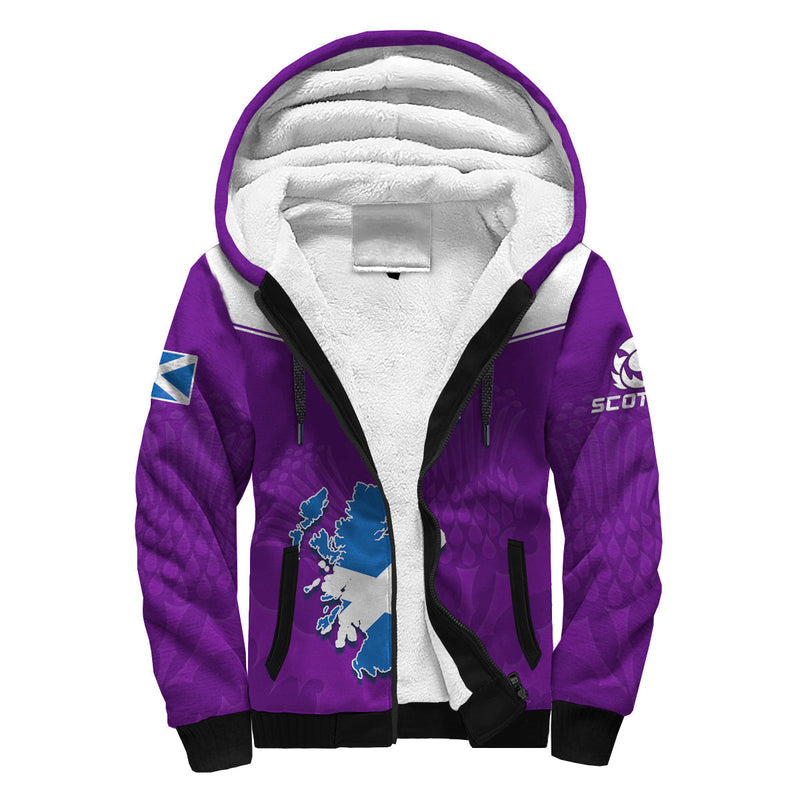 (Custom Personalised) Scottish Rugby Map Of Scotland Thistle Purple Version Sherpa Hoodie