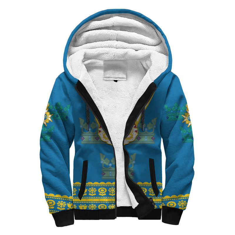 (Custom Personalised) Sweden Swedish Coat Of Arms With Scandinavian Flowers Sherpa Hoodie