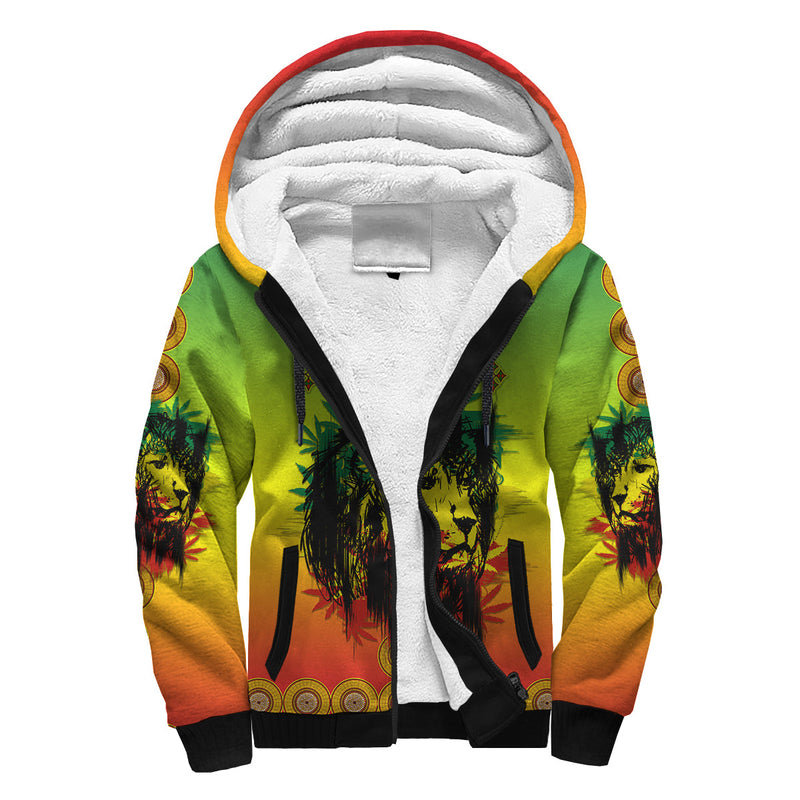 (Custom Personalised) Ethiopia Cross Mix Lion Colorful Style Sherpa Hoodie