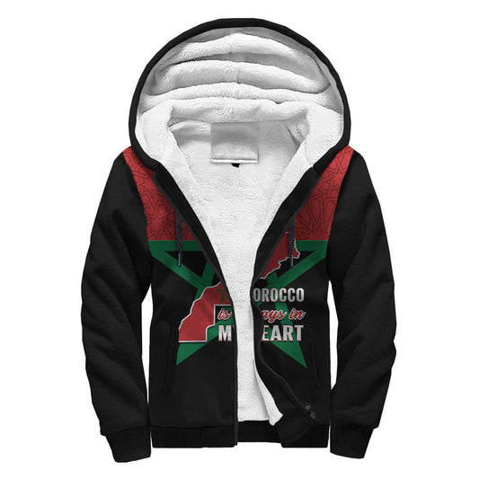 (Custom Personalised) Morocco Western Sahara Map Black Moroccan Is Always In My Heart Sherpa Hoodie