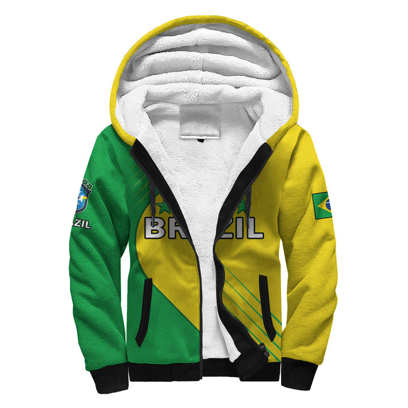 (Custom Text And Number) Brazil Football Brasil Map Come On Canarinho Sporty Style Sherpa Hoodie