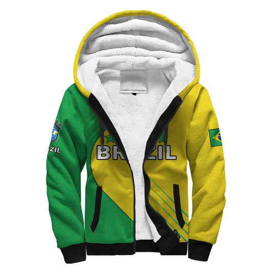 (Custom Text And Number) Brazil Football Brasil Map Come On Canarinho Sporty Style Sherpa Hoodie
