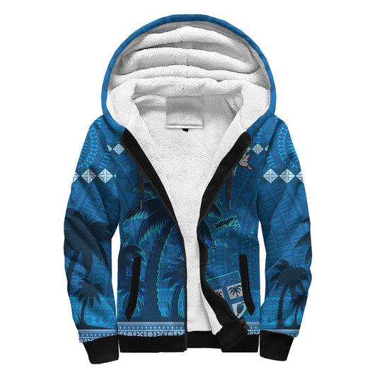 Custom Bula Fiji Day Fijian Tapa with Palm Tree 52nd Anniversary Sherpa Hoodie