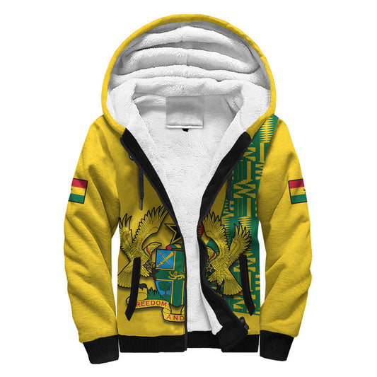 (Custom Personalised) Ghana Ghanan Coat Of Arms Mix Kente Pattern Sherpa Hoodie