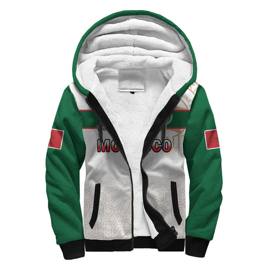 (Custom Text and Number) Morocco Football Atlas Lions White World Cup 2022 Sherpa Hoodie