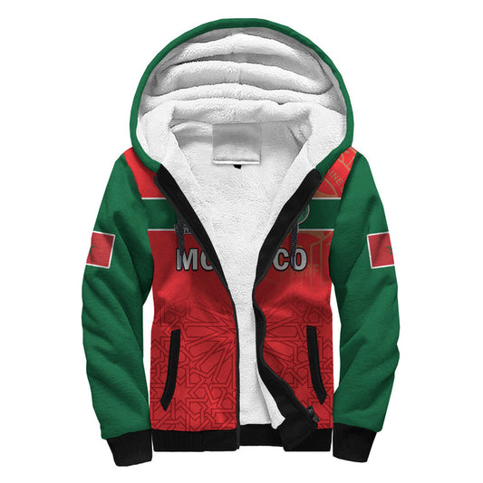 (Custom Text and Number) Morocco Football Atlas Lions Red World Cup 2022 Sherpa Hoodie