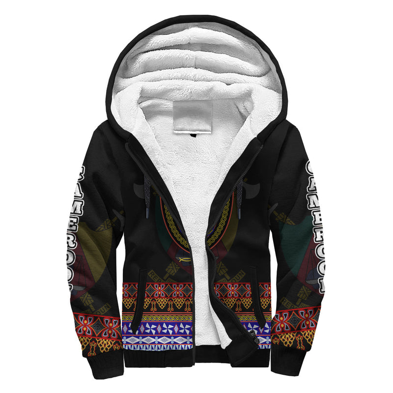 (Custom Personalised) Cameroon Atoghu Pattern Black Style Sherpa Hoodie
