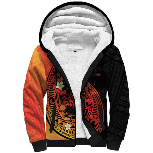 (Custom Personalised) Mauis Fish Hook Polynesian Orange Gradient Version Sherpa Hoodie