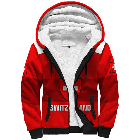 (Custom Text And Number) Switzerland Hockey 2023 Sporty Style Sherpa Hoodie