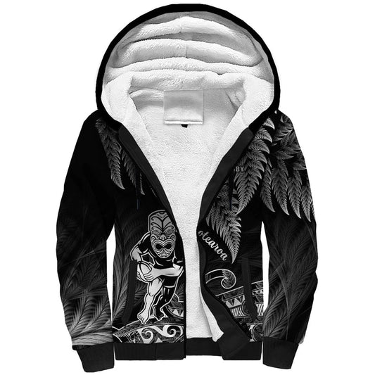 (Custom Text And Number) New Zealand Silver Fern Rugby All Black Koru Maori Sherpa Hoodie