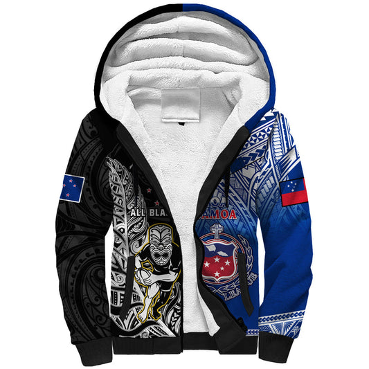 (Custom Personalised) All Black And Toa Samoa Rugby NZ Maori Fern Mix Polynesian Sherpa Hoodie